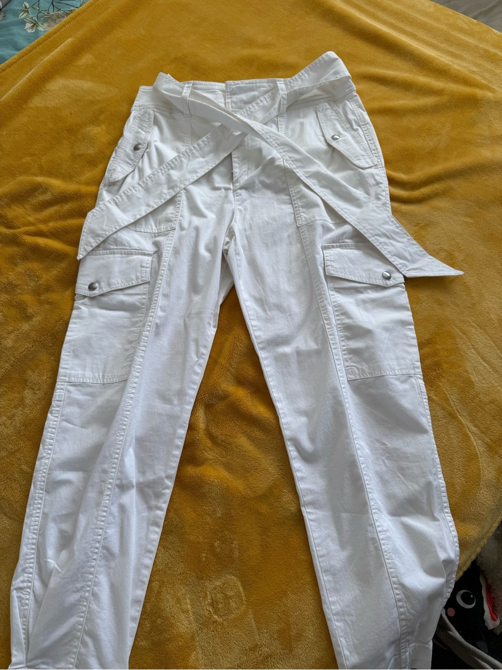 Lauren Ralph Lauren White Cropped Cargo Pants with Tie Waist
